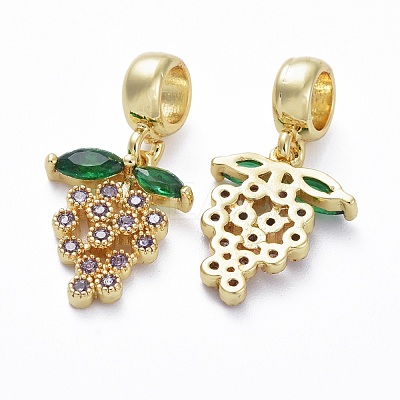Brass Micro Pave Cubic Zirconia European Dangle Charms ZIRC-F074-05G-1