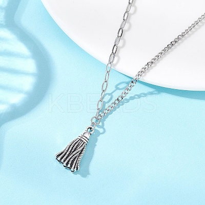 Alloy Tassel Pendant 304 Stainless Steel Mixed Chain Necklaces NJEW-JN05882-1