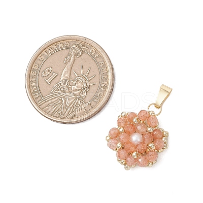 Natural Sunstone Faceted Round Cluster Flower Pendants PALLOY-MZ01197-02-1
