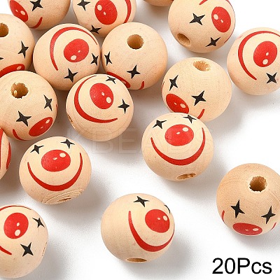 20Pcs Printed Wood European Beads WOOD-YW0001-55E-1