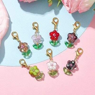 Flower Handmade Lampwork Pendant Decorations HJEW-JM01676-1