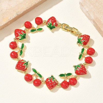 Brass & Enamel Link Chain Bracelets for Women BJEW-A171-02G-1