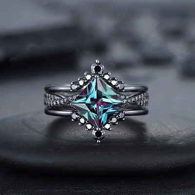 Rhombus Alloy Rhinestone Finger Ring Set for Women PW-WG51C17-03-1