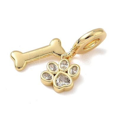 Brass Pave Clear Cubic Zirconia European Dangle Charms KK-D502-12G-1