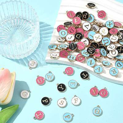 104Pcs 4 Colors Initial Letter A~Z Alphabet Enamel Charms ENAM-FS0003-90-1