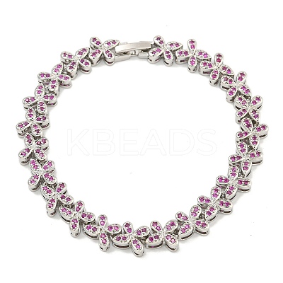 Rack Plating Brass Pave Cubic Zirconia Butterfly Link Bracelets for Women BJEW-B110-05P-02-1