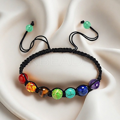 Natural Amethyst & Lapis Lazuli & Synthetic Turquoise & Natural Imperial Jasper & Tiger Eye & Agate Round Beaded Braided Bead Bracelets FS-WGE3E5A-04-1