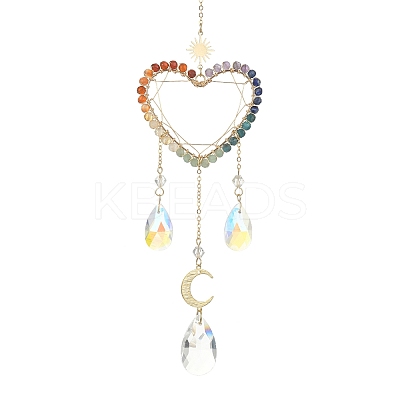 Wire Wrapped Chakra Gemstone & Brass Pendant Decorations HJEW-TA00075-02-1