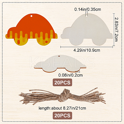 Vehicle Theme Unfinished Blank Wooden Pendants Set for Painting Arts WOOD-WH0124-26L-1