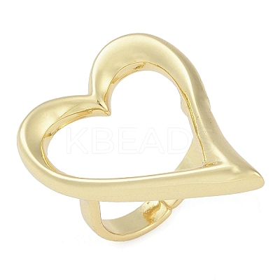 Hollow Heart Brass Open Cuff Ring RJEW-Q819-29G-1