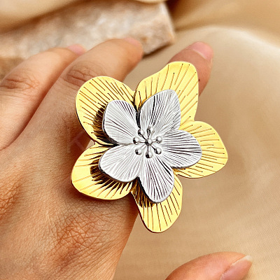 Flower 304 Stainless Steel Finger Rings LS-RJEW-G339-02GP-1
