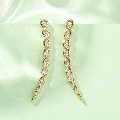 Brass Pave Cubic Zirconia Stud Crawler Earrings KK-CBAA351-04G-1