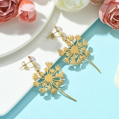 201 Stainless Steel Dandelion Dangle Stud Earrings with Brass Pins EJEW-TA00387-1