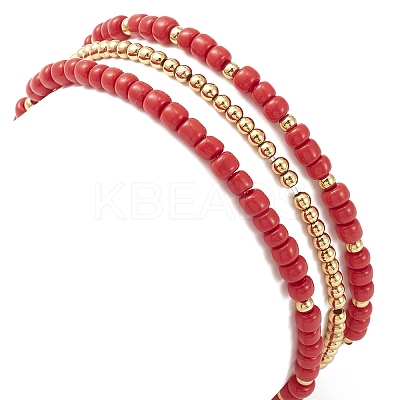 3Pcs 3 Style Natural Pearl & Glass & Acrylic Word Stretch Bracelets Set BJEW-TA00319-1