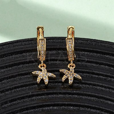 Starfish Brass Micro Pave Cubic Zirconia Hoop Earrings EJEW-F384-14G-01-1