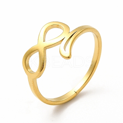 Ion Plating(IP) 304 Stainless Steel Hollow Out Infinity Finger Ring for Women RJEW-B027-14G-1