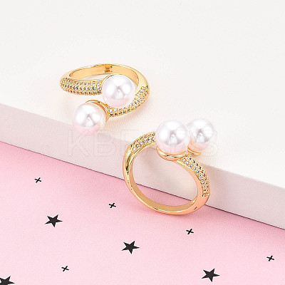 Brass Micro Pave Clear Cubic Zirconia Cuff Rings for Women KK-T074-26G-1