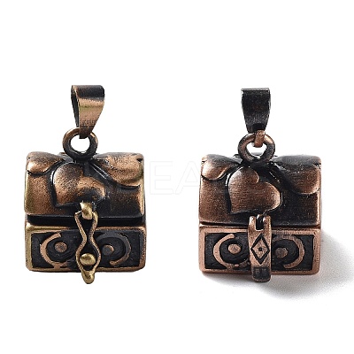 Carved Cuboid Rack Plating Brass Prayer Box Pendants LS-KK-L101-16R-NF-1