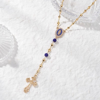 Brass Heart Link Rosary Bead Necklaces NJEW-JN05627-1
