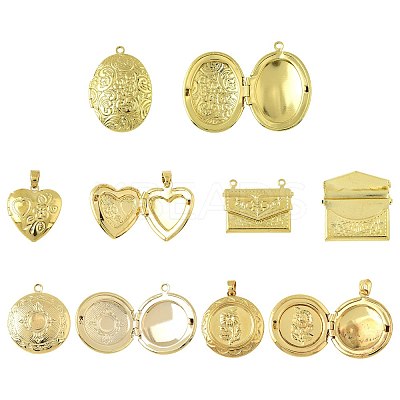 5Pcs 5 Styles Brass Locket Pendants KK-FS0001-90-1
