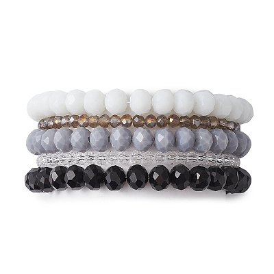 5Pcs 5 Styles Faceted Round Glass Beaded Stretch Bracelet Sets BJEW-JB10423-03-1