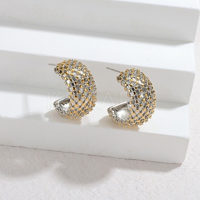 304 Stainless Steel Two Tone C-Shaped Stud Earrings LS-EJEW-F392-03G-1