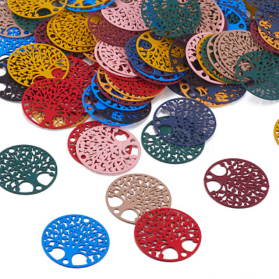100Pcs 10 Colors Spray Painted 430 Stainless Steel Connector Charms STAS-TA0002-54-1