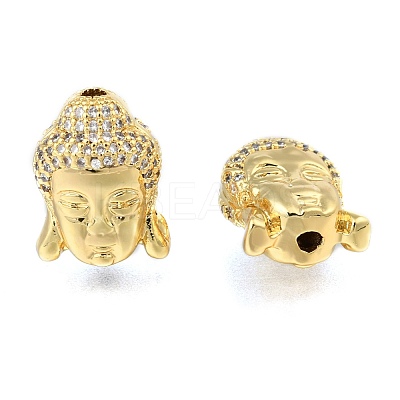 CZ Brass Micro Pave Grade AAA Cubic Zirconia 3D Buddha Head Beads ZIRC-L012-03G-NR-1