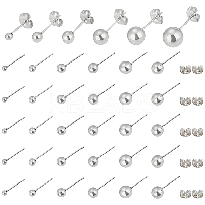 36 Pairs 6 Style 304 Stainless Steel Ball Stud Earrings STAS-DC0003-70-1