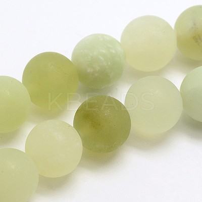 Natural New Jade Stone Frosted Round Bead Strands G-O039-06-6mm-1