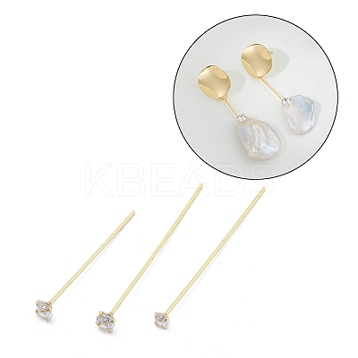 Brass Micro Pave Clear Cubic Zirconia Head Pins KK-M306-09G-01-1