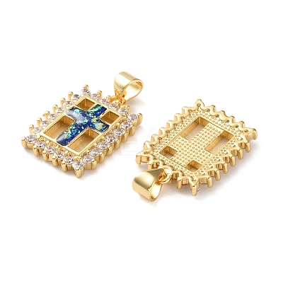 Brass Micro Pave Clear Cubic Zirconia Pendants KK-S048-09G-1