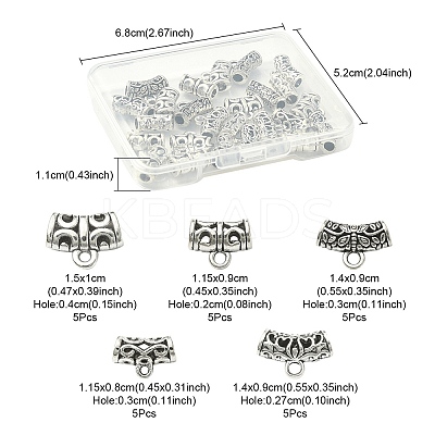 25Pcs 5 Style Tibetan Style Alloy Tube Bails FIND-YW0003-13-1