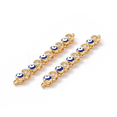 Flat Round with Evil Eye Pattern Brass Micro Pave Clear Cubic Zirconia Enamel Connector Charms KK-G435-44G-01-1