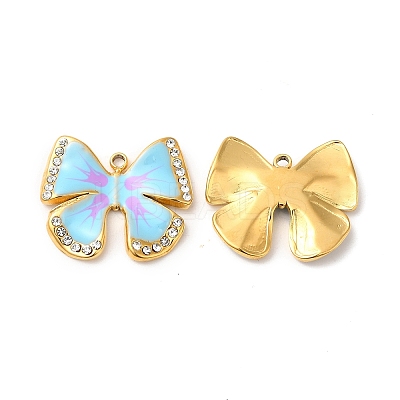 Real 18K Gold Plated 304 Stainless Steel Rhinestone Pendants STAS-A084-28G-01-1