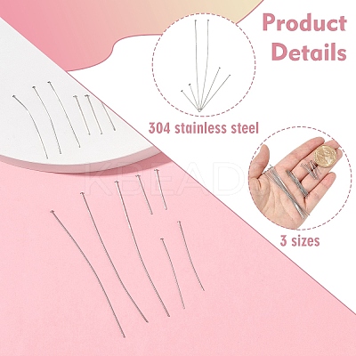 50Pcs 304 Stainless Steel Flat Head Pins STAS-YW0002-73A-1