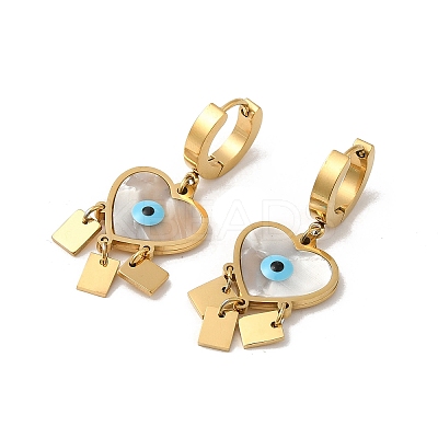 Natural Shell Enamel Heart with Evil Eye Chandelier Earrings EJEW-E293-02G-1