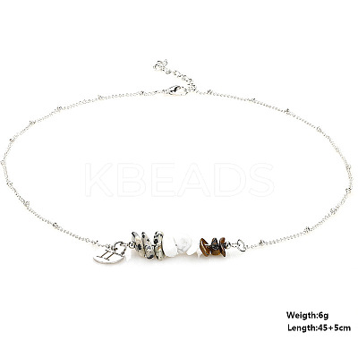 667 Stainless Steel with Natural Dalmatian Jasper & Natural Howlite & Natural Tiger Eye Chip Pendant Necklaces FS-WGFED6E-09-1