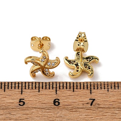 Brass Micro Pave Clear Cubic Zirconia Stud Earrings EJEW-D328-04G-04-1