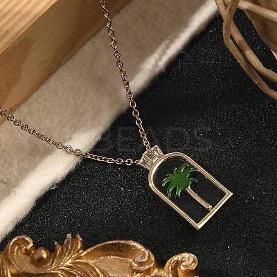 Arch with Coconut Tree Brass Enamel Pendant Necklaces LS-NJEW-H051-03G-1