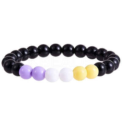 Acrylic Round Beaded Stretch Bracelet for Women BJEW-SW00066-01-1