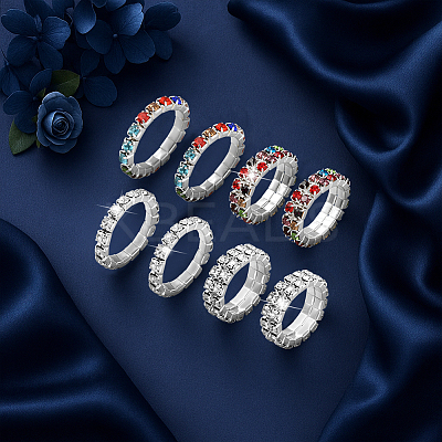 8Pcs 4 Styles Rhinestone Tennis Chains Stretch Ring for Women RJEW-HY0001-07A-1