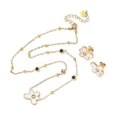 Flower 304 Stainless Steel Pendant Necklaces & Stud Earrings Sets for Women SJEW-B020-02G-1