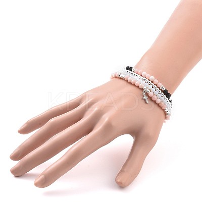 4Pcs 4 Style Natural & Synthetic Mixed Gemstone Round Beaded Stretch Bracelets Set BJEW-JB09082-1