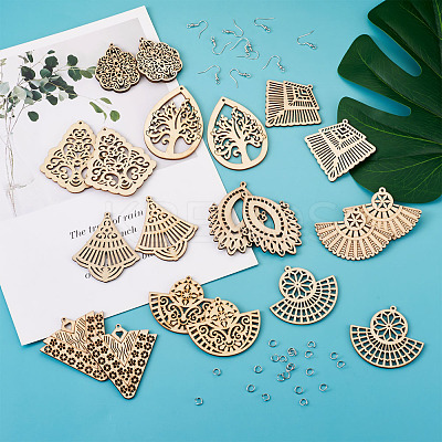 DIY 30 Pairs Natural Wooden Earring Making Kits DIY-TA0003-36P-1