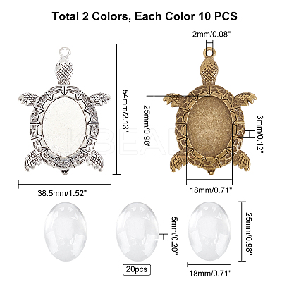 20Pcs 2 Colors Turtle Alloy Pendant Cabochons Settings DIY-PH0003-26-1
