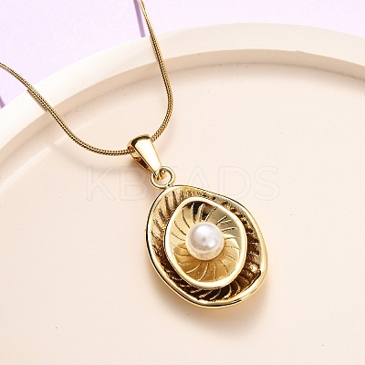 304 Stainless Steel & Acrylic Imitation Pearl Oval Pendant Snake Chain Necklaces for Women NJEW-F354-05G-1