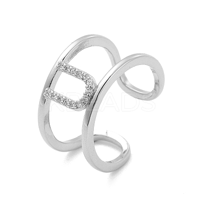Clear Cubic Zirconia Initial Letter Open Cuff Ring RJEW-A012-01P-U-1