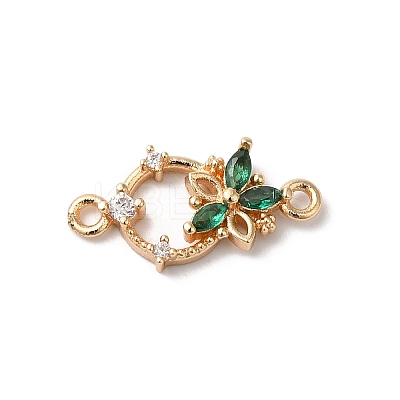 Brass Pave Clear Cubic Zirconia Flower Ring Links Connector Charms KK-C062-044G-02-1