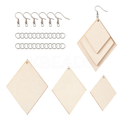 DIY Rhombus Shape Natural Wood Pendants Earring Making Kits DIY-YS0001-14-1